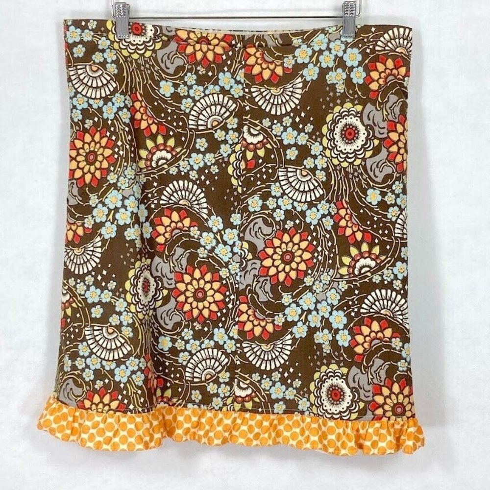 Margo Belle Designs Midi Floral A-Line Cotton Skirt With Polka Dot Hem Large